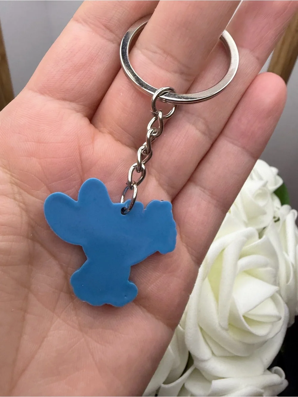 Blue and Pink Cartoon Bunny Keychain for Kids